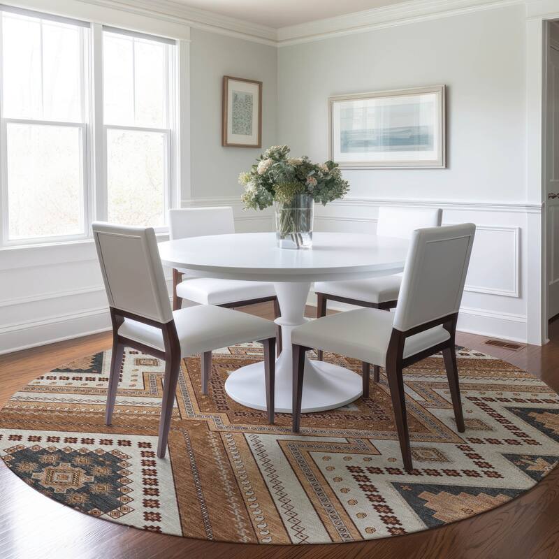 Machine Washable Indoor/ Outdoor Global Boho Chantille Rug
