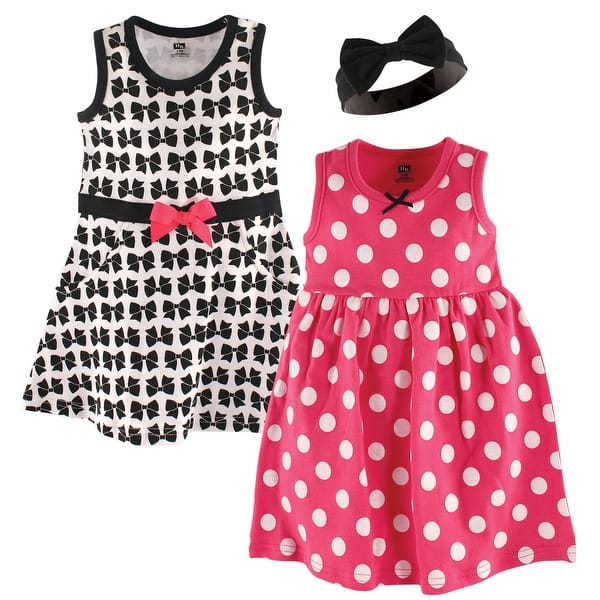 slide 1 of 1, Hudson Baby Infant Girl Cotton Dress and Headband 3pc Set, Bow 0-3 Months - Bow