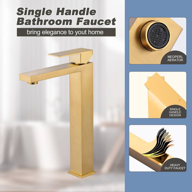 WOWOW Single Handle Single Hole High Arc Bathroom Vessel Faucet