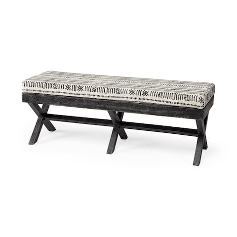 Solis 50L x 16W Black And Cream Upholstered Patterned Seat Accent Bench - 50.0L x 16.0W x 18.5H