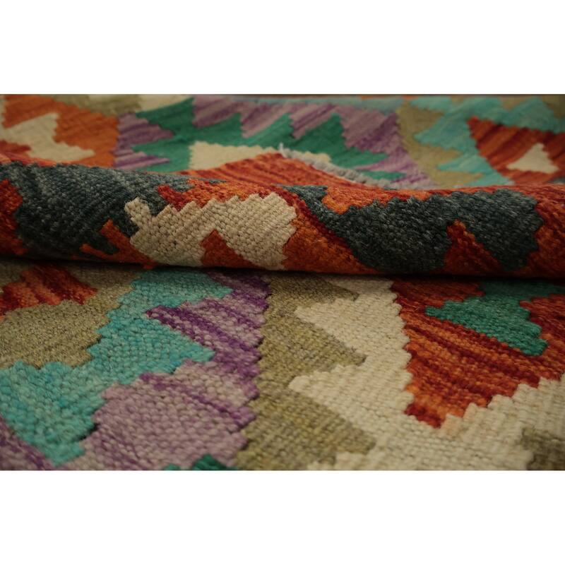 Hand Woven Oriental 100% Wool Carpet Southwestern Geometric Oranges & Rust Kilim Runner Rug - 9' 8'' X 2' 10''