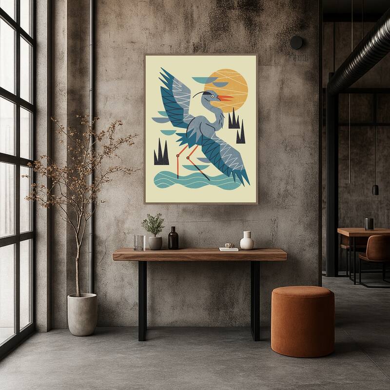 Stretching Heron by Renea l. Thull Framed Canvas Wall Art Print