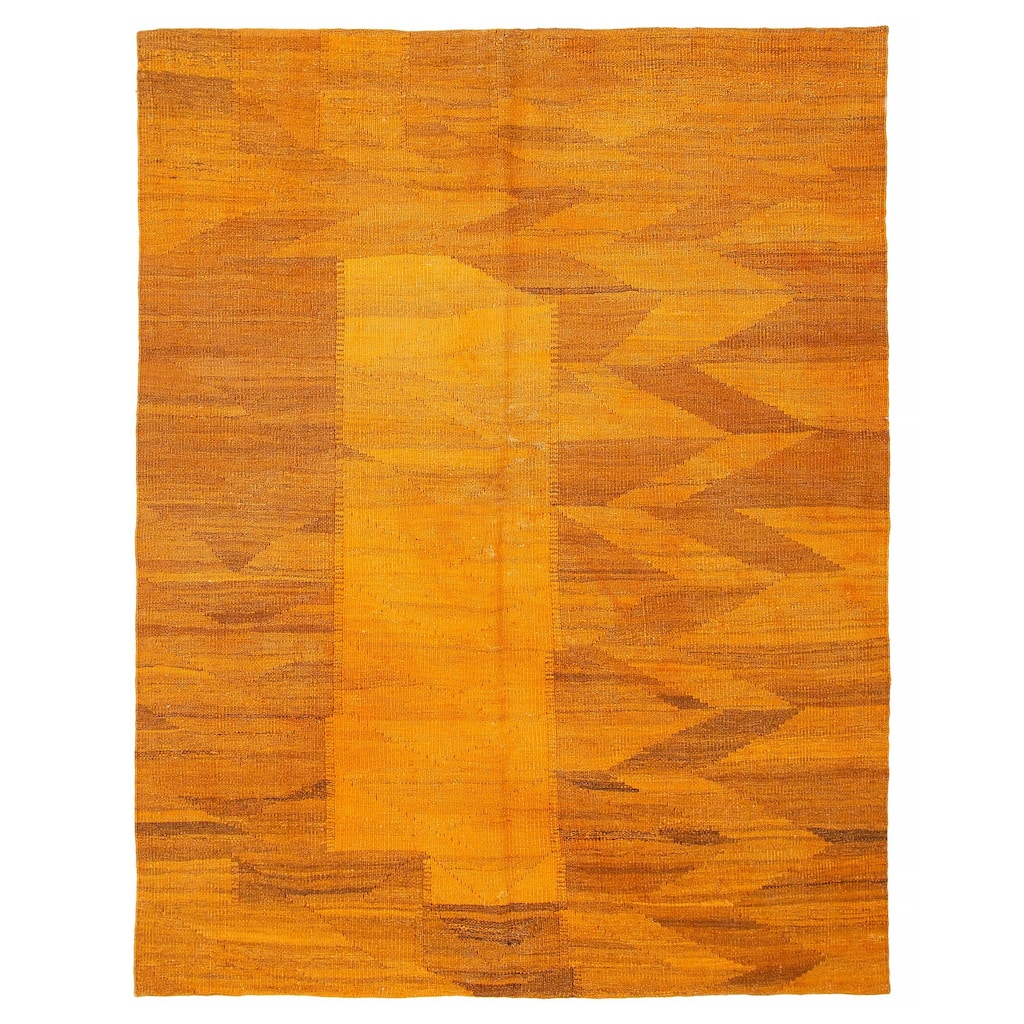 ECARPETGALLERY Flat-Weave Color Transition Burnt Orange Wool Kilim - 4'9 x 6'2
