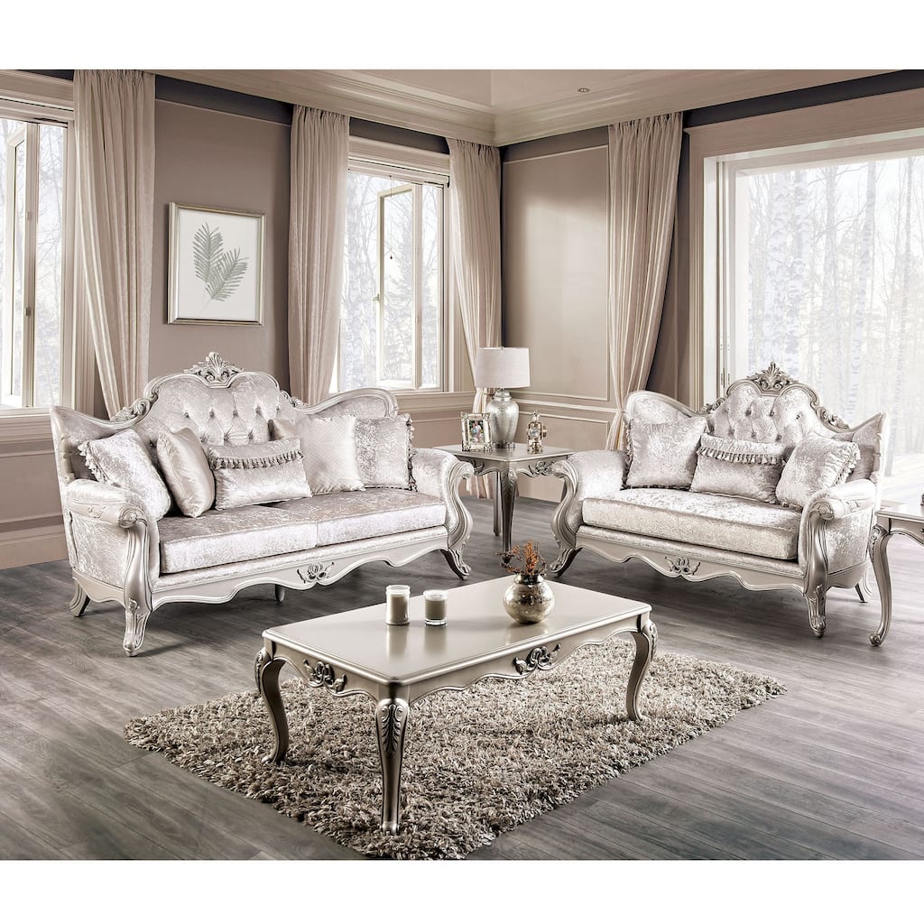 Furniture of America Clarissa Traditional Sofa Set with Button Tufted Back and Accent Pillow