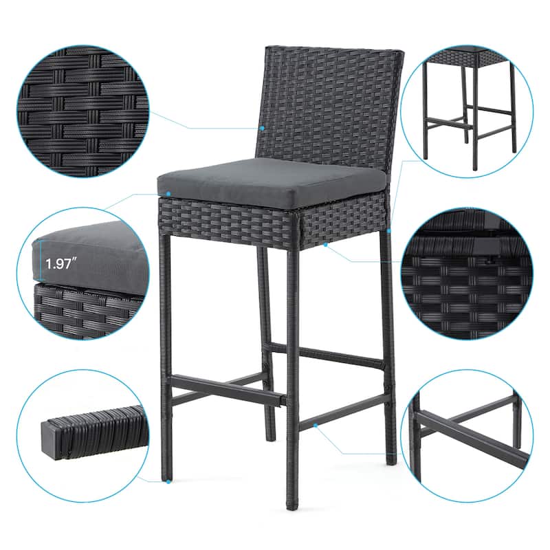 AVAWING Set of 2 Patio Wicker Barstools Rattan Bar Height Chairs
