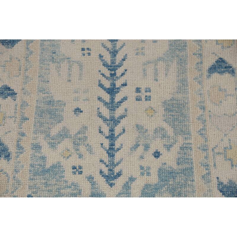 Hand Knotted Oriental 100% Wool Carpet Transitional Geometric Navy Blue & Blues Oushak Runner Rug - 12' 10'' X 3' 0''