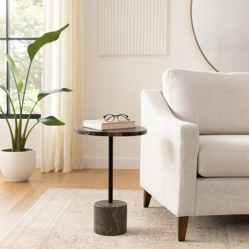 Marble Stone Accent Table Iron Base for Living Room Office - 21" Black - 15" x 15" x 20.75"