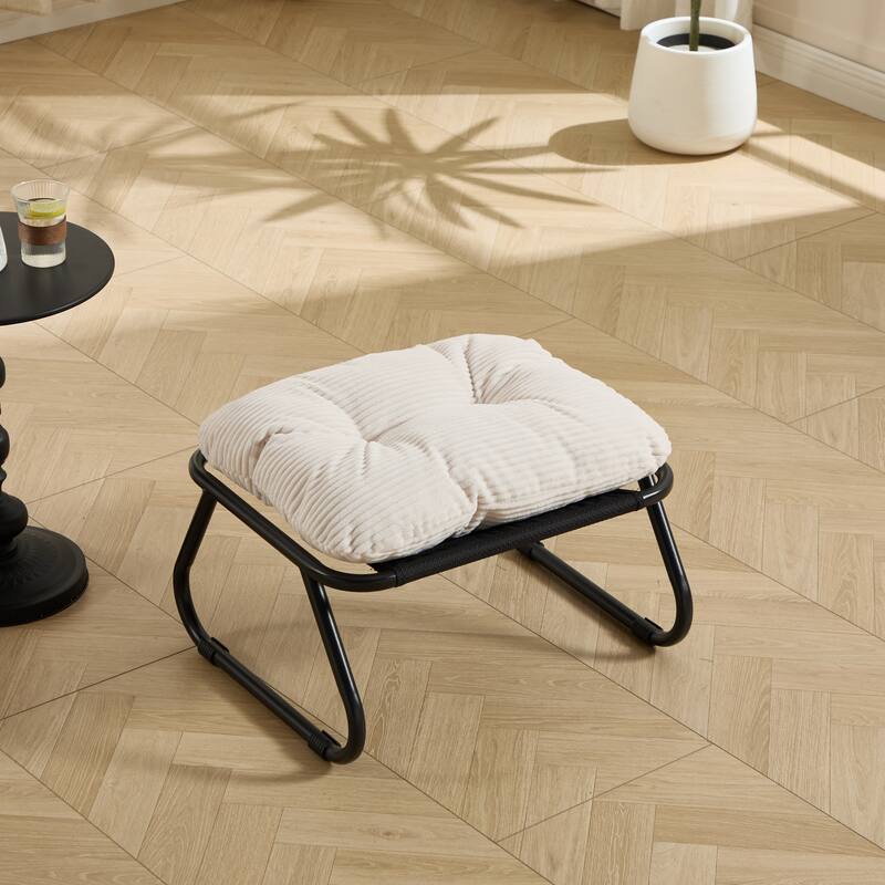 Patio Outdoor Lounge Chair with Ottoman, Comfy Sling Recliner Chair with Puffy Cushion and Foot Stool for Living Room