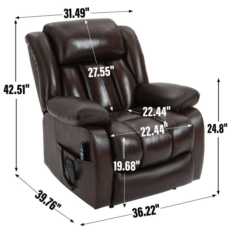 Brown Medium Electric Power Lift Recliner Chair in Genuine Leather with Dual Motors, 8-Point Massage, and Lumbar Heat