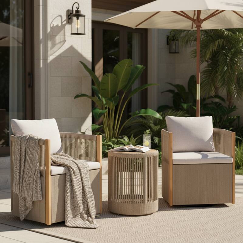 Christopher Knight Home - Orsini Outdoor Acacia Wood Dining Set with 180° Swivel Chairs & 15.00" Round Side Table