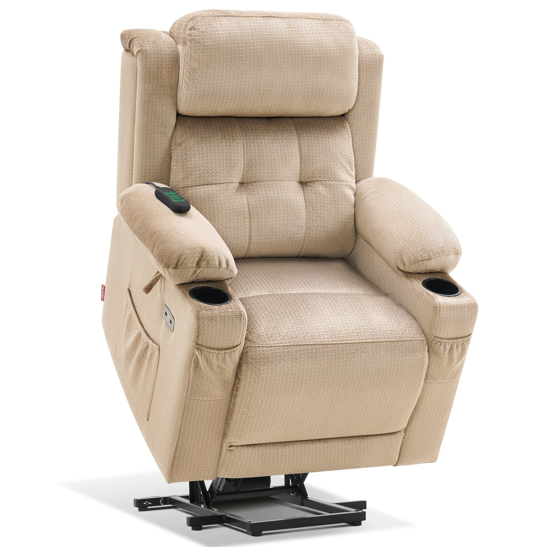 Mcombo Large Lift Recliner Chair with Massage and Heat for Elderly, Extended Footrest, Cup Holders, USB Ports, Faux Leather 7539 - Black