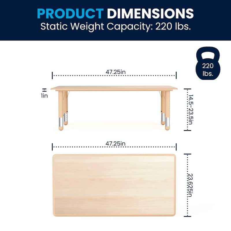 23.625"W x 47.25"L Plastic Adjustable Activity Table-School Table for 6