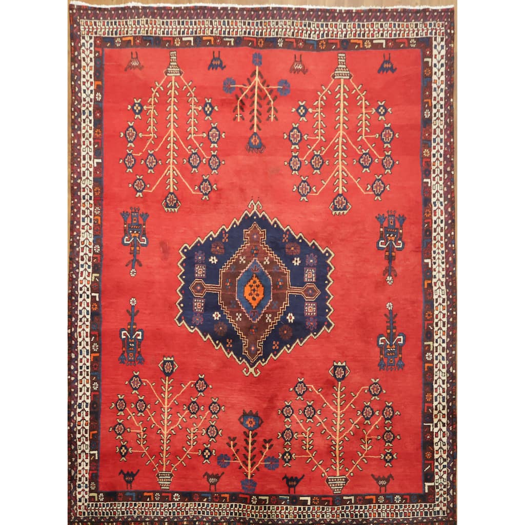 Hand Knotted Oriental 100% Wool Carpet Traditional Tribal Red Sirjan Area Rug - 7' 6'' X 5' 7''
