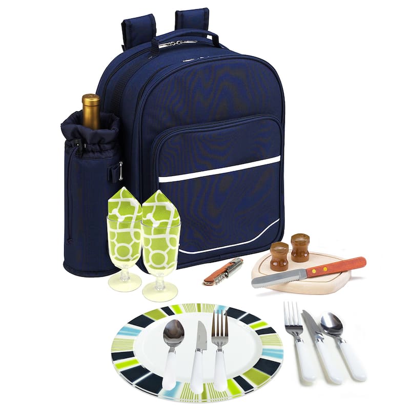 Picnic at Ascot - Deluxe Equipped 2 Person Picnic Backpack Bag with Cooler & Insulated Wine Holder - Trellis Green