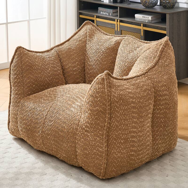 Chenille Square Bean Bag Chair, High Resilience Foam Lounge Chair, Cozy Aldult Lazy Sofa with Curved Armrests and Backrest