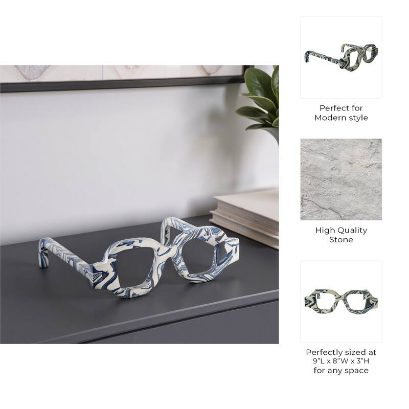 Stone Decorative Object Eyeglasses Shape Carved Sculptural Accent - 9" x 8" x 3"