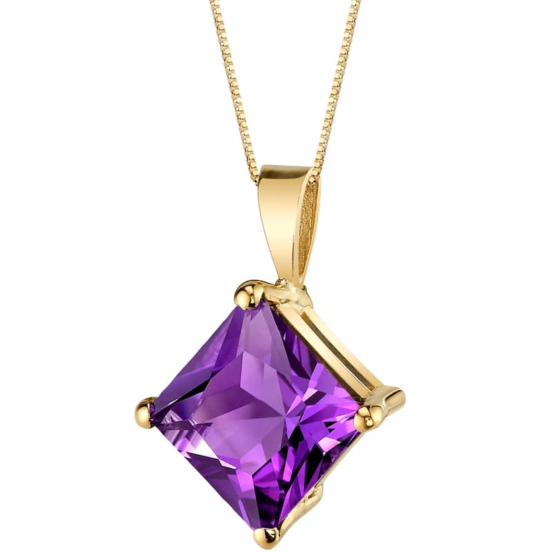 14k Yellow Gold Princess Cut 2.00 cts Amethyst Pendant