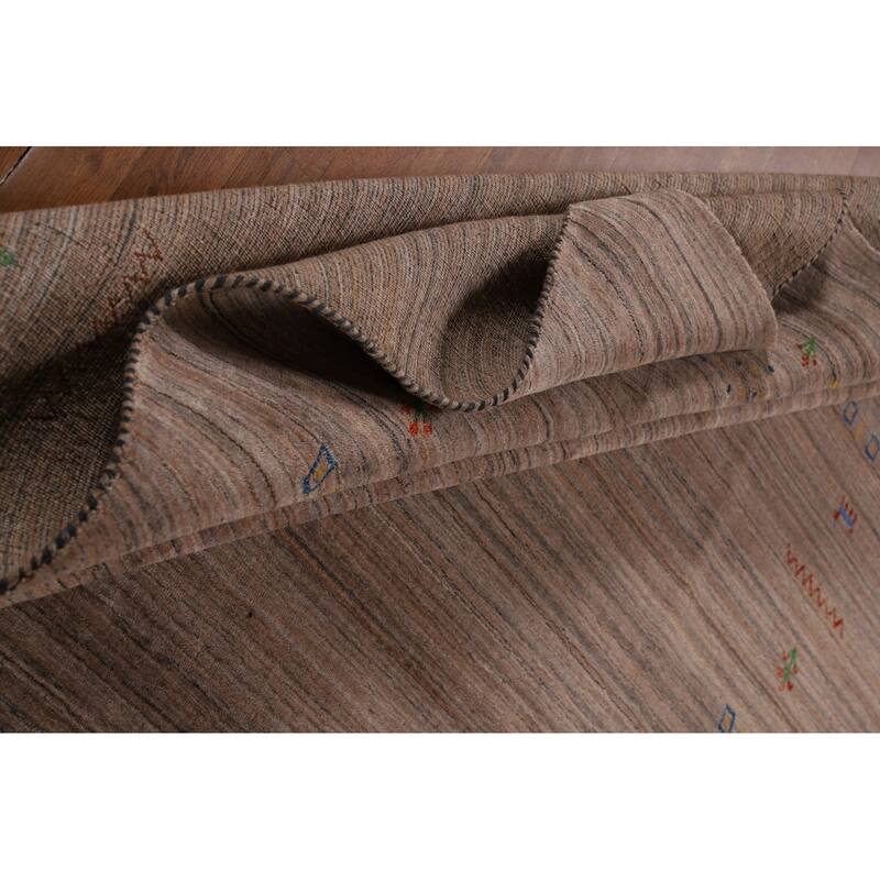 Striped Brown Tribal Gabbeh Oriental Area Rug Hand-Knotted Wool Carpet - 8'0"x 9'9"