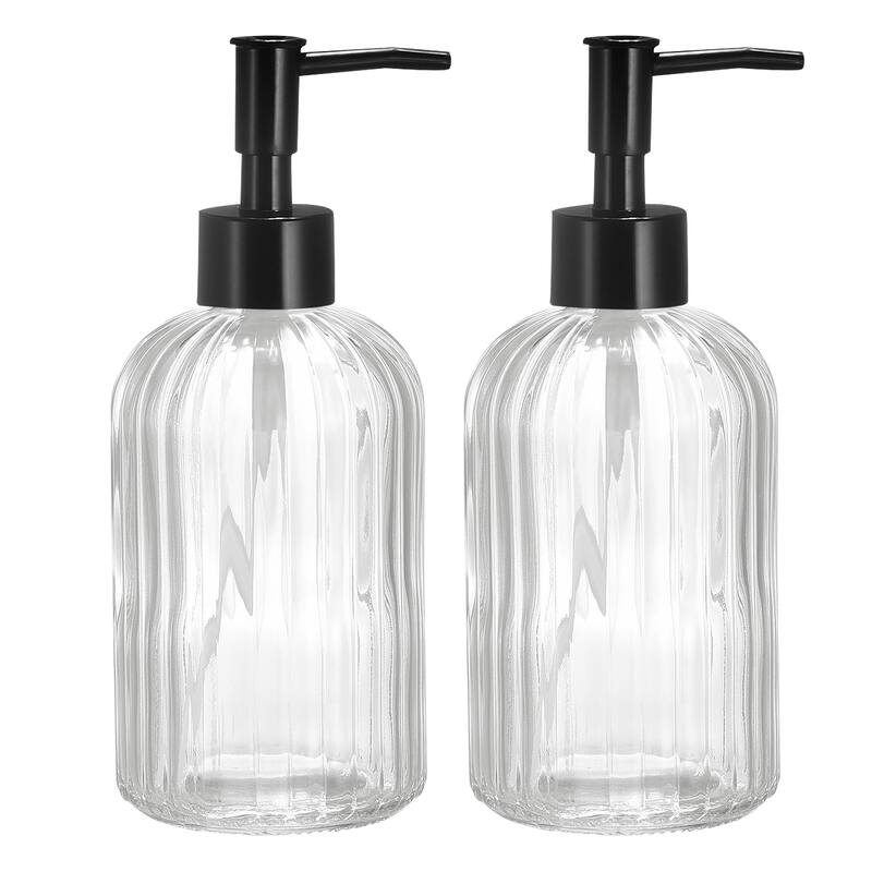 Soap Dispensers Set - 2 Pack 13.5Oz Glass Dish Hand Soap Dispenser with Black Pump for Kitchen Bathroom