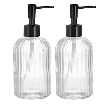 Soap Dispensers Set - 2 Pack 13.5Oz Glass Dish Hand Soap Dispenser with Black Pump for Kitchen Bathroom