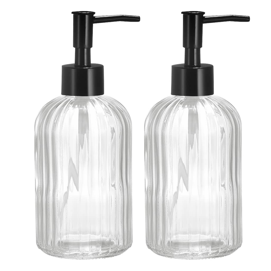 Soap Dispensers Set - 2 Pack 13.5Oz Glass Dish Hand Soap Dispenser with Black Pump for Kitchen Bathroom