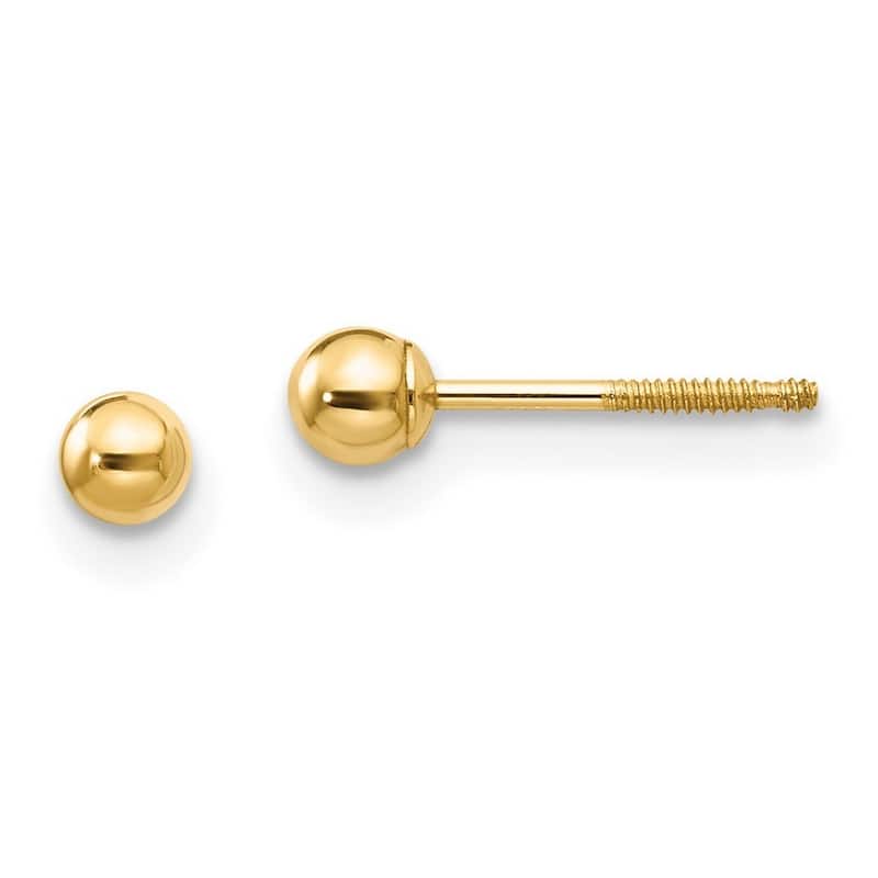 Curata 14k Yellow Gold Childrens Polished 3mm Ball Screw-Back Earrings