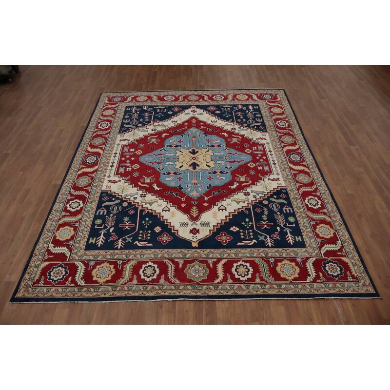 Hand Knotted Oriental 100% Wool Carpet Traditional Medallion Red Heriz (serapi) Area Rug - 9' 8'' X 7' 9''