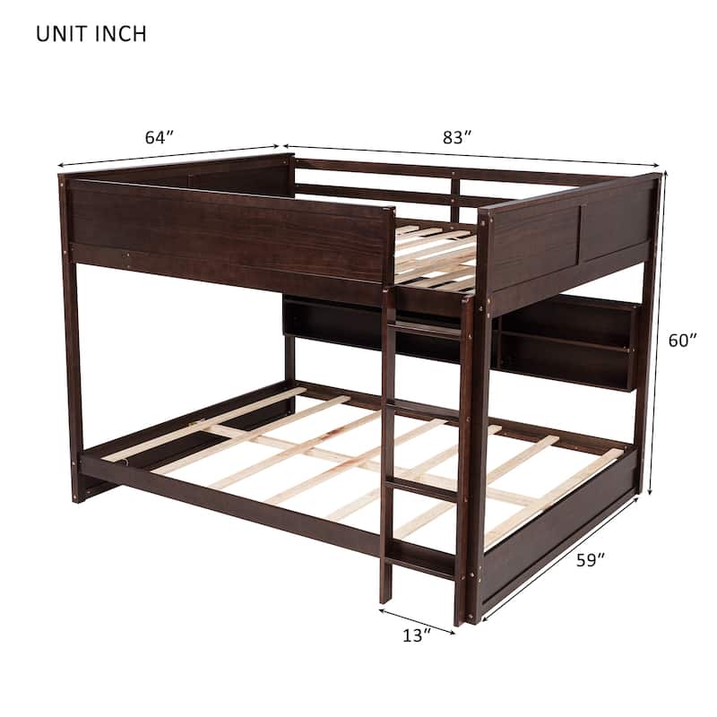 Wooden Queen Size Bunk Bed Frame with Charging Station and Storage Cabinets, Solid Pinewood Bunk Bed Frame, Queen over Queen