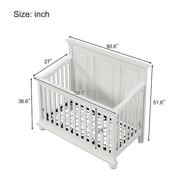 dimension image slide 1 of 4, Traditional Farmhouse Style 4-in-1 Full Size Convertible Baby Crib - Converts to Toddler Bed