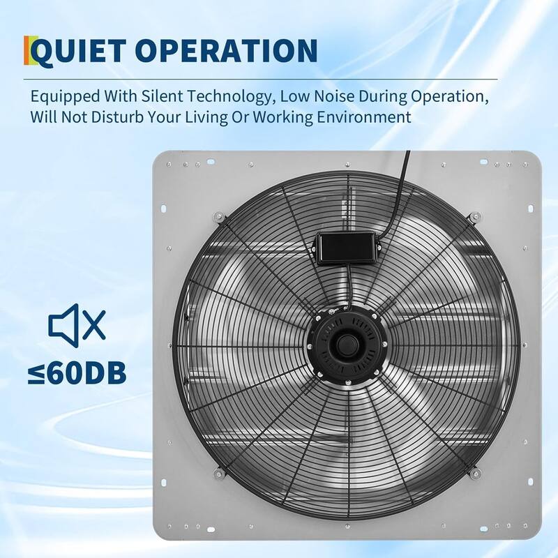 Industrial Wall Mounted Exhaust Fan, Automatic Aluminum Shutters with 5ft Power Cord