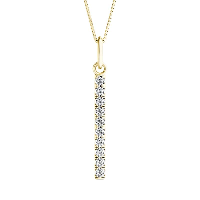 Auriya 14k Gold Ten Stone Vertical Bar 1/3ctw Diamond Necklace (H-I, I1-I2) - White H-I - Yellow