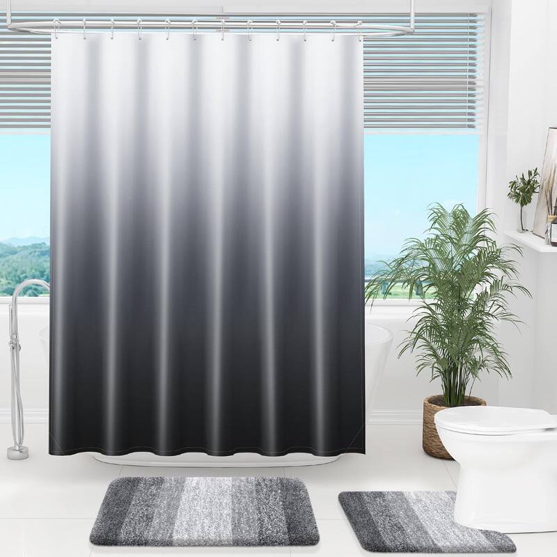 Luxury Shower Curtain, Black Grey Ombre, 72x72, Hooks Included