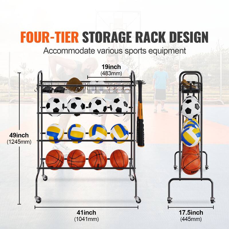 Basketball Rack Garage Ball Storage Holder for Football Soccer Volleyball - 41*18*49 inches 4 layers