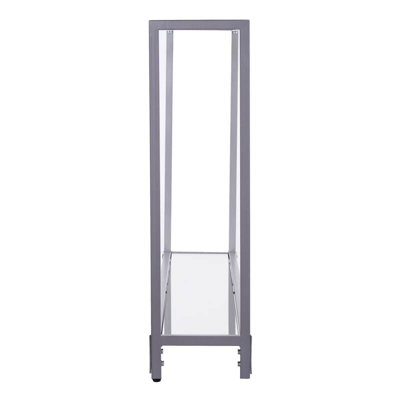 HomeRoots 56" Clear and Silver Glass Mirrored Floor Shelf Console Table With Storage - 56.00 in. x 29.00 in. x 8.00 in.
