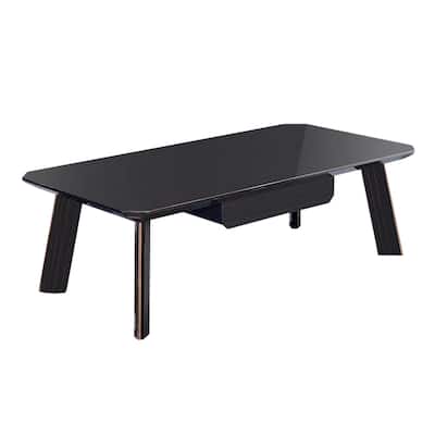 Cid 55 Inch Modern Coffee Table, Dark Black Ebony Wood, High Gloss Surface