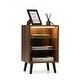 preview thumbnail 2 of 8, LED Wooden Nightstand with Glass Storage Shelf, 3 Layers Bedside Table