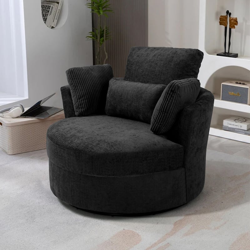 Upholstered Accent Swivel Barrel Armchair Club Chair with Pillows