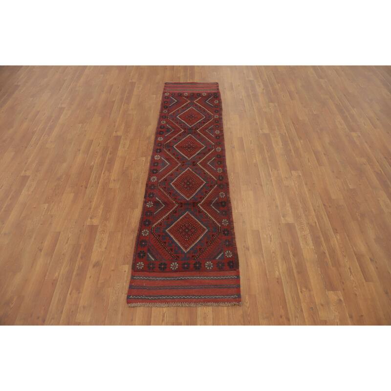 Hand Knotted Oriental 100% Wool Carpet Traditional Tribal Red Balouch Runner Rug - 8' 1'' X 2' 0''