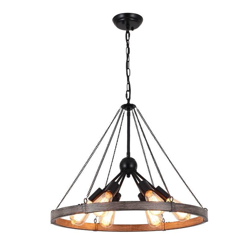 6-Light Modern Wagon Wheel Chandelier with Adjustable Chain for Study Foyer Kitchen Island