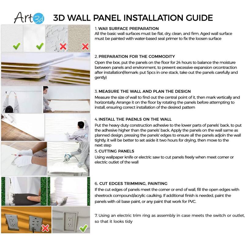 Art3d 19.7''x19.7'' PVC 3D Wall Panels,White Wave Design,12 Panels,32sq ft