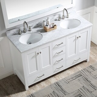 60 inch Plywood Freestanding Bath Vanity in White with Carrara ...