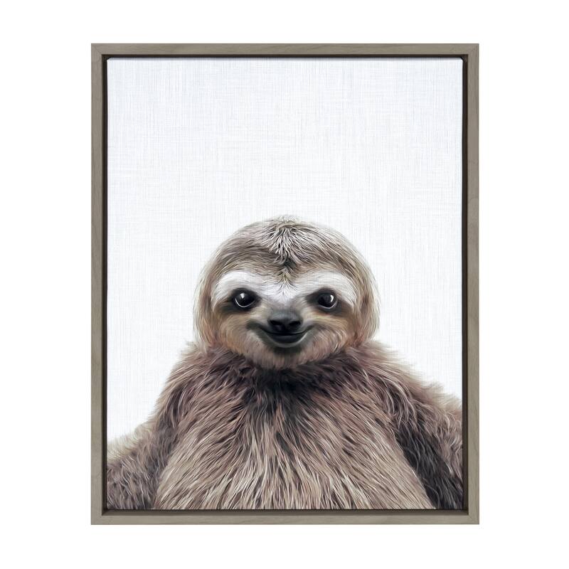 Kate and Laurel Sylvie Sloth Color Framed Canvas by Simon Te Tai - 18x24 - Plastic - Grey