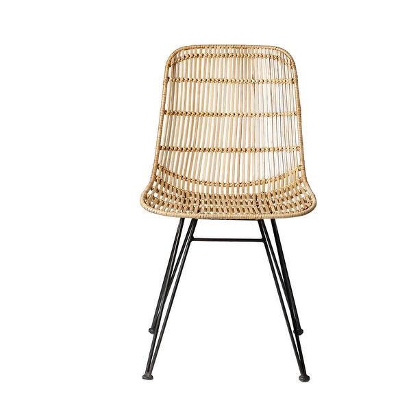 slide 2 of 8, Braided Beige Rattan Chair with Black Metal Frame Natural