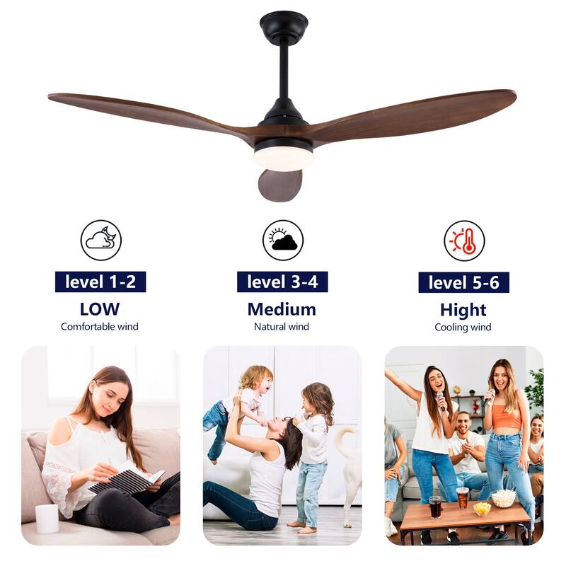 52" Ceiling Fans w/ Lights, Dimmable LED, Remote Control Reversible DC Motor