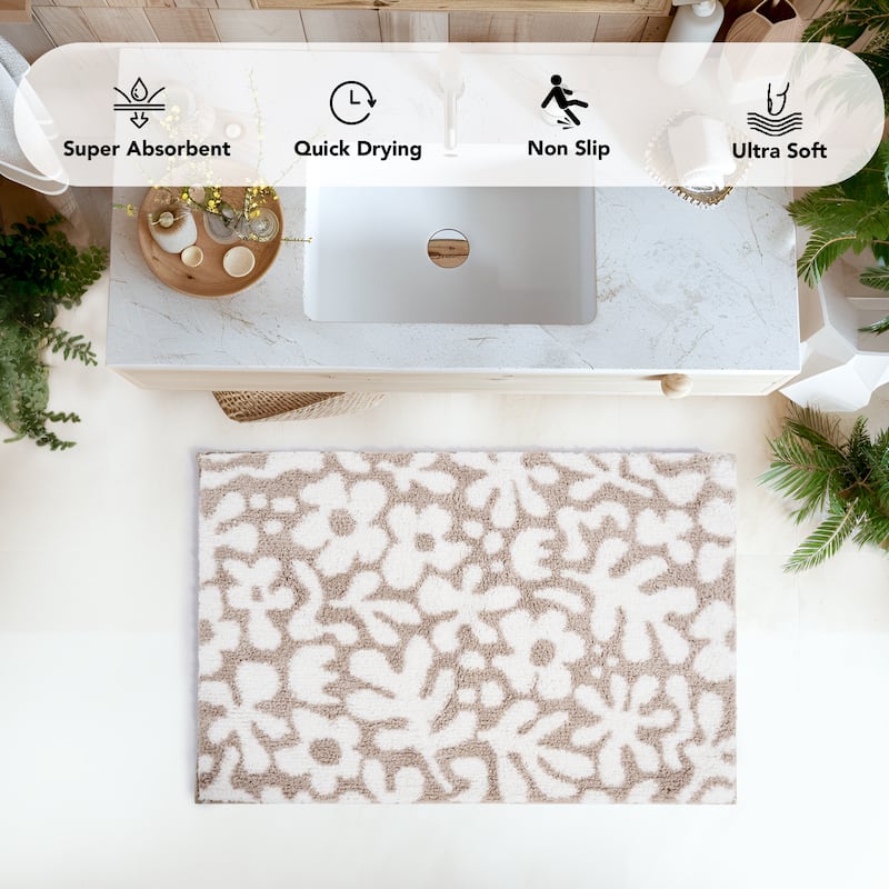 Deconovo Flower Pattern Shower Bathroom Mat Tufted Rug(1 PC)