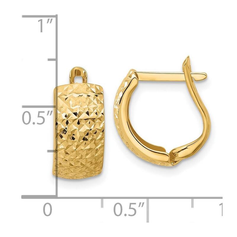 Curata 14k Yellow Gold Polished and Sparkle Cut Omega Back Earrings - 14.67x13.16mm