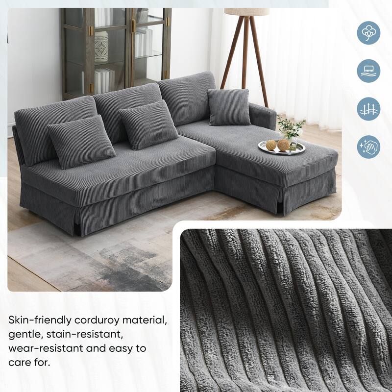 Interchangeable Chaise L-Shaped Sofa with Skirted Design for Living or Guest Rooms