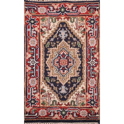 Navy Blue Heriz Serapi Indian Accent Rug Handmade Wool Carpet - 2'0" x 3'0"