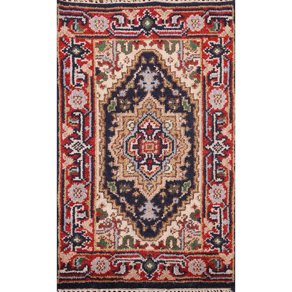 Navy Blue Heriz Serapi Indian Accent Rug Handmade Wool Carpet - 2'0" x 3'0"