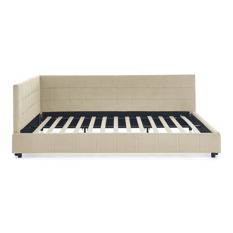 Queen Size Upholstered Velvet Daybed with Backrest and Armrests, Multi-Functional Sofa Bed